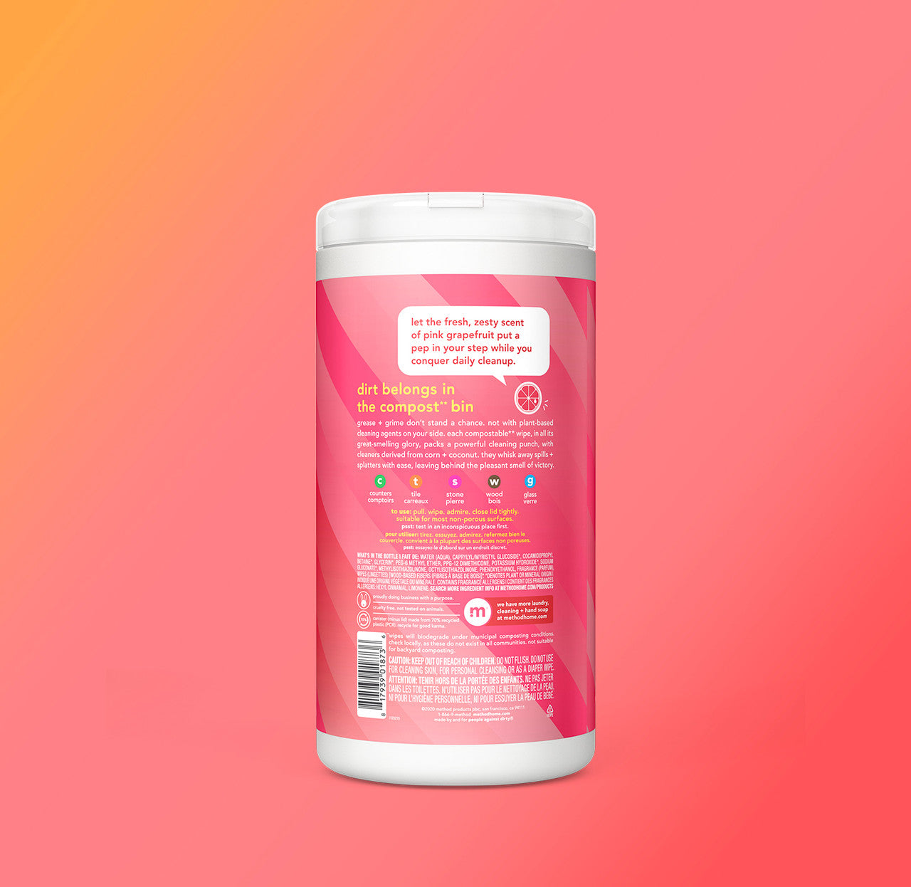 all-purpose cleaning wipes - pink grapefruit. 70 ct