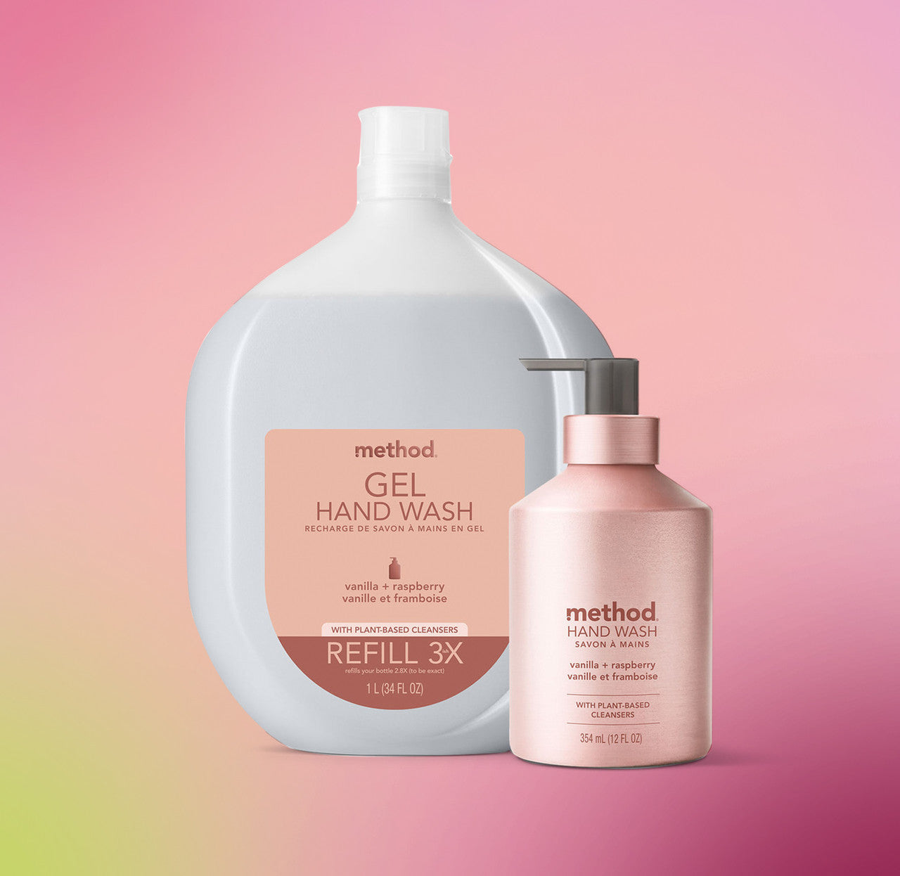 gel hand wash - vanilla + raspberry. 12 fl oz