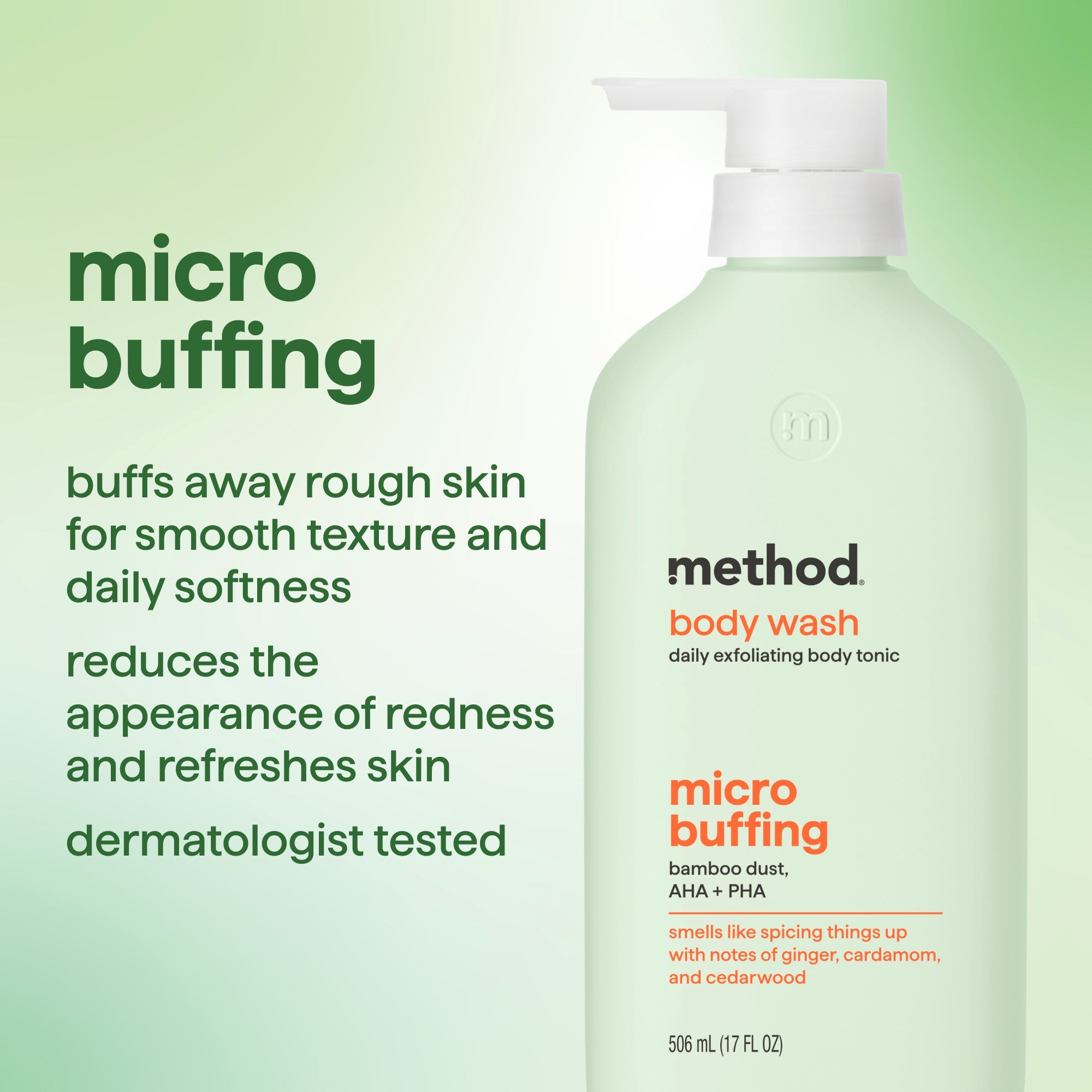 body wash tonic - micro buffing. bamboo dust . AHA + PHA. 17 fl oz