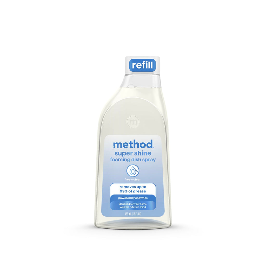 super shine foaming dish spray refill - free + clear. 16 fl oz