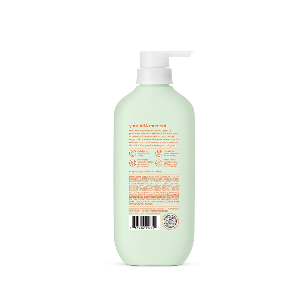 body wash tonic - micro buffing. bamboo dust . AHA + PHA. 17 fl oz