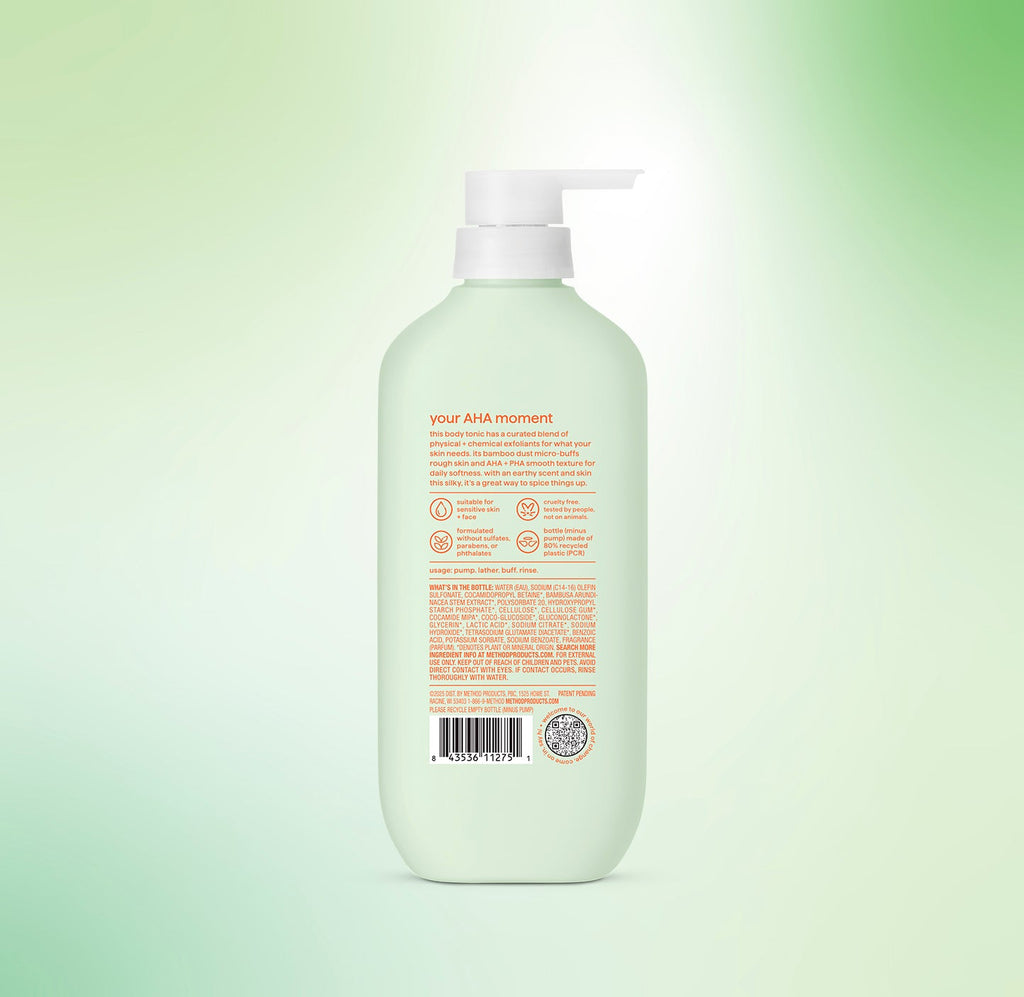 body wash tonic - micro buffing. bamboo dust . AHA + PHA. 17 fl oz