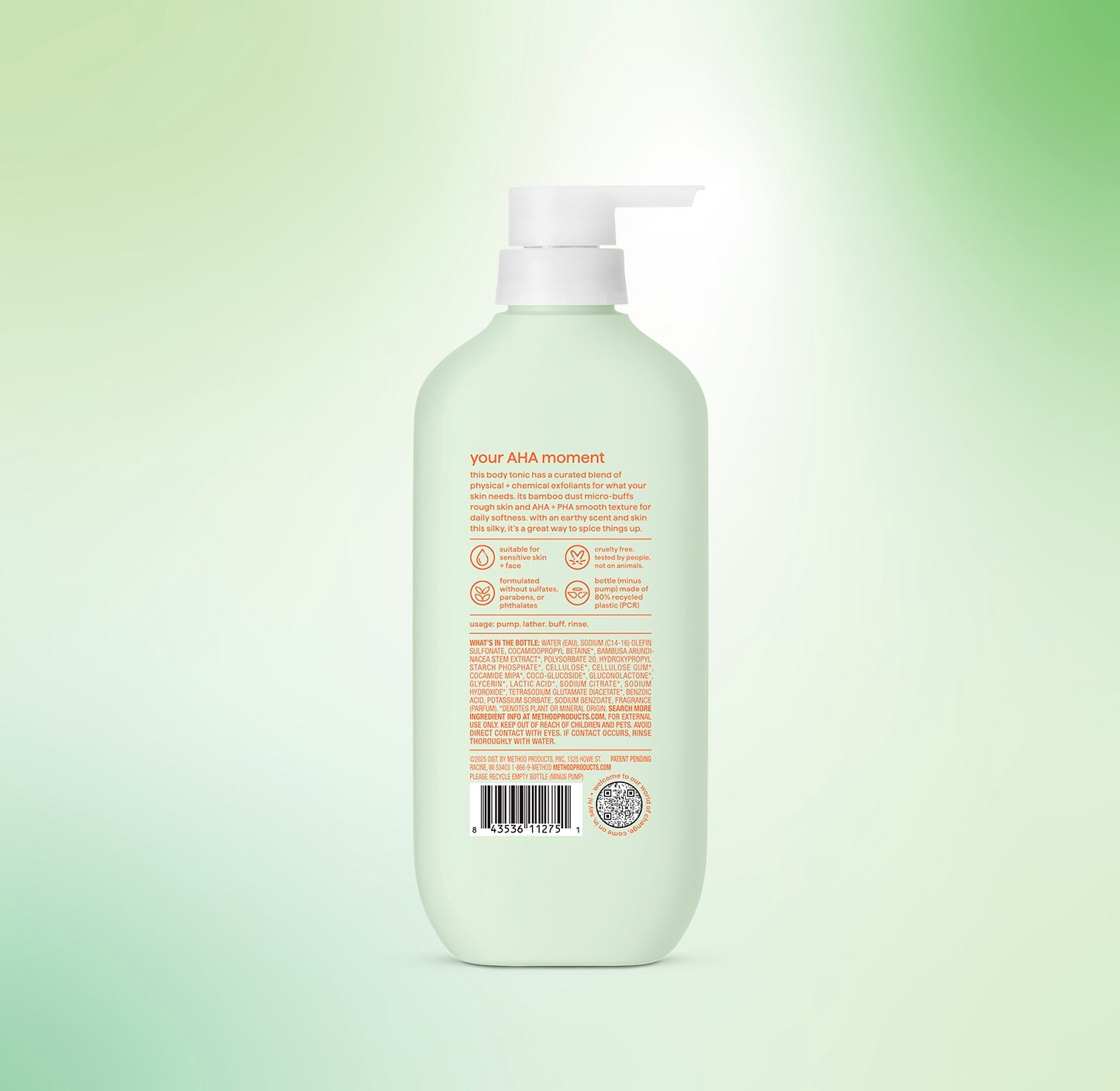 body wash tonic - micro buffing. bamboo dust . AHA + PHA. 17 fl oz