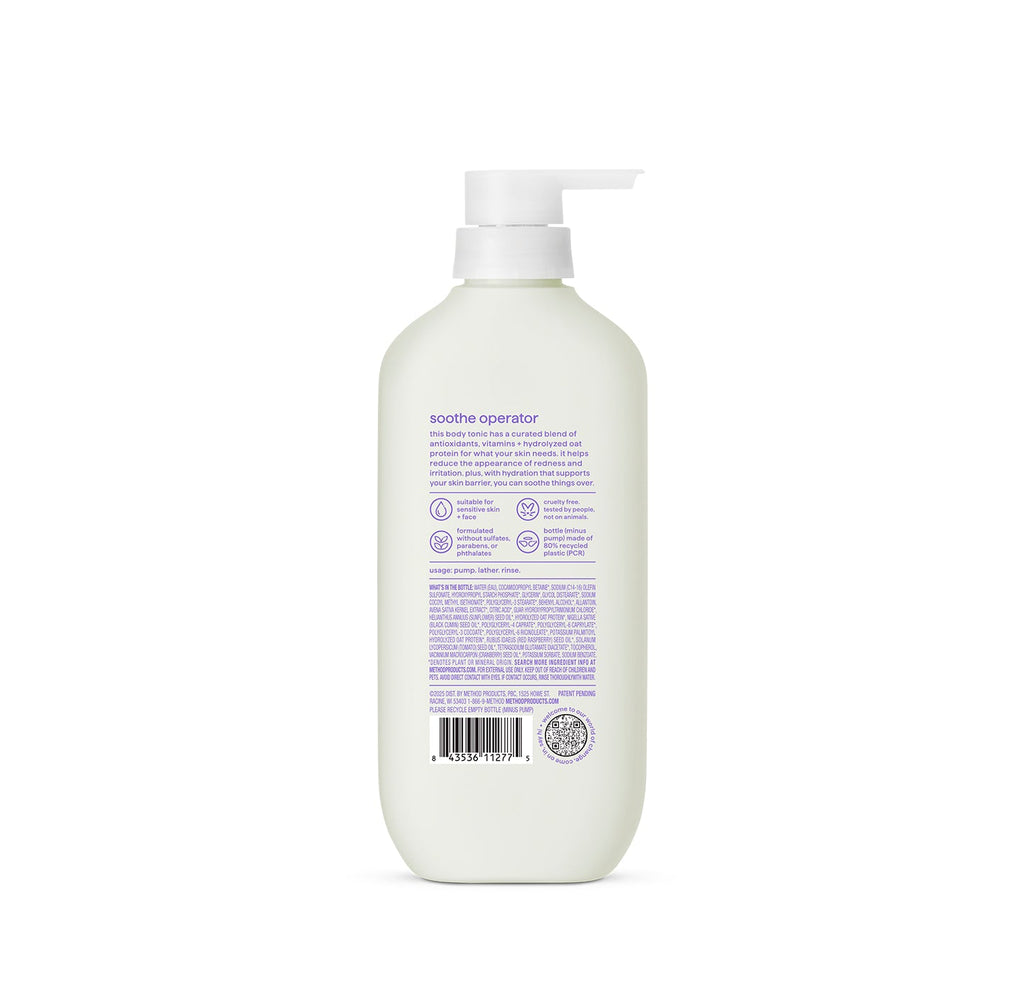 body wash tonic - ultra?comforting. antioxidants. vitamins + hydrolyzed oat protein. 17 fl oz