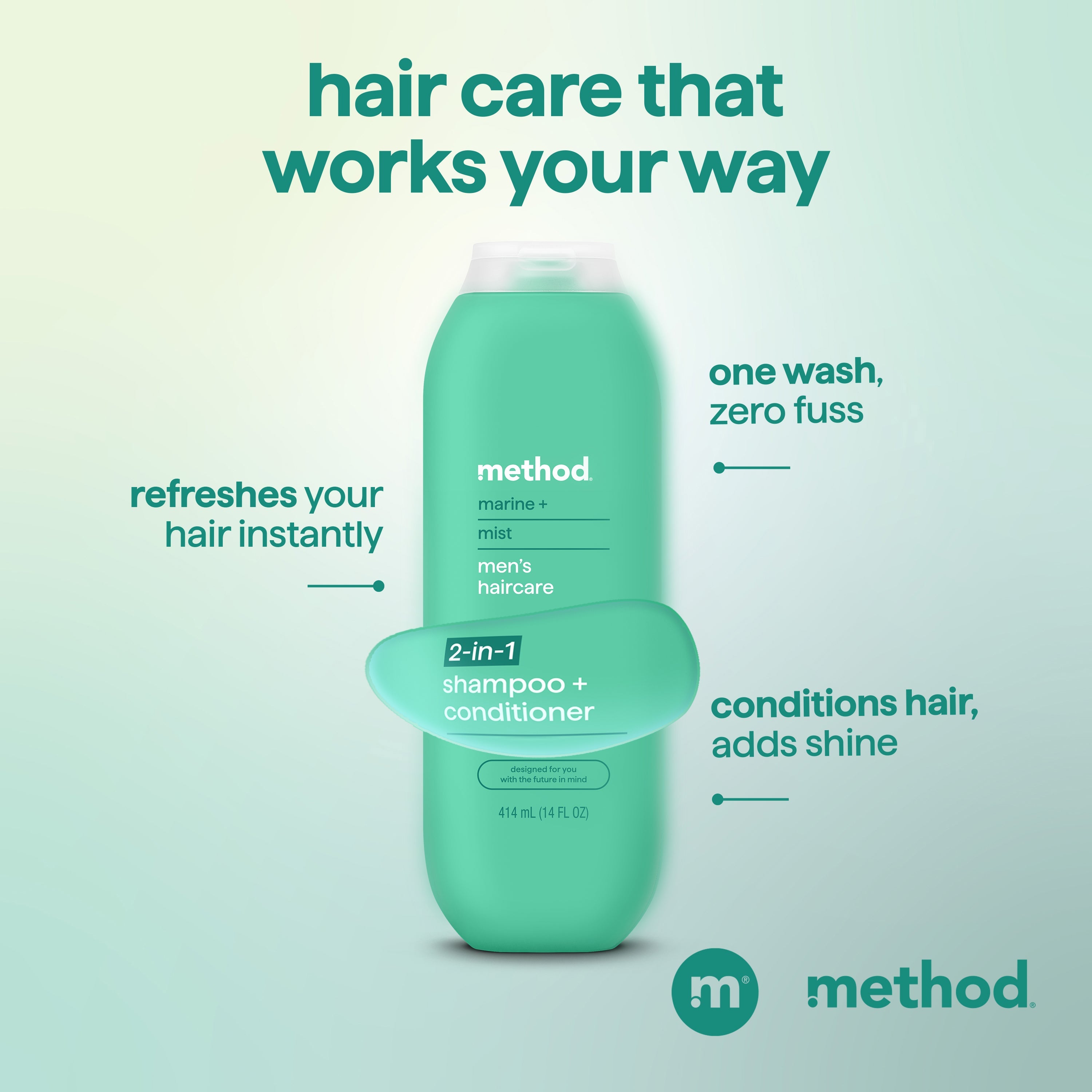 men 2-in-1 shampoo + conditioner - marine + mist. 14 fl oz