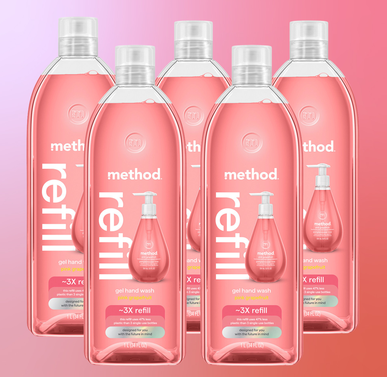 pink grapefruit gel hand wash refill 5-count bundle. 170 fl oz