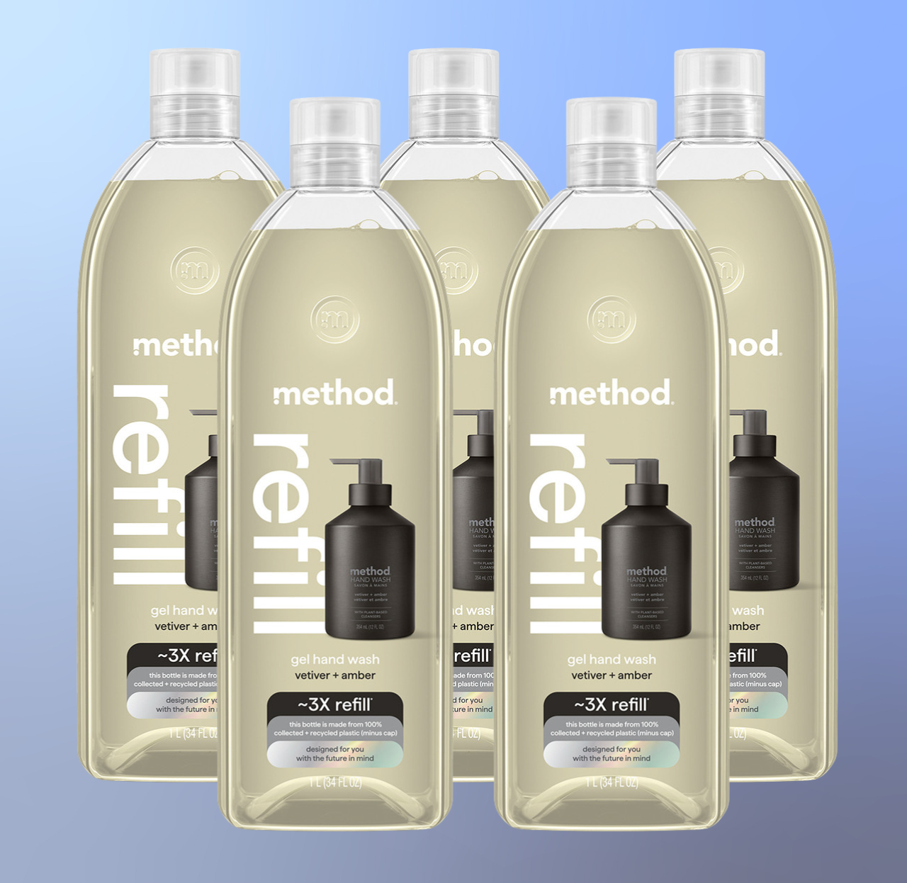 vetiver + amber gel hand wash refill 5-count bundle. 170 fl oz