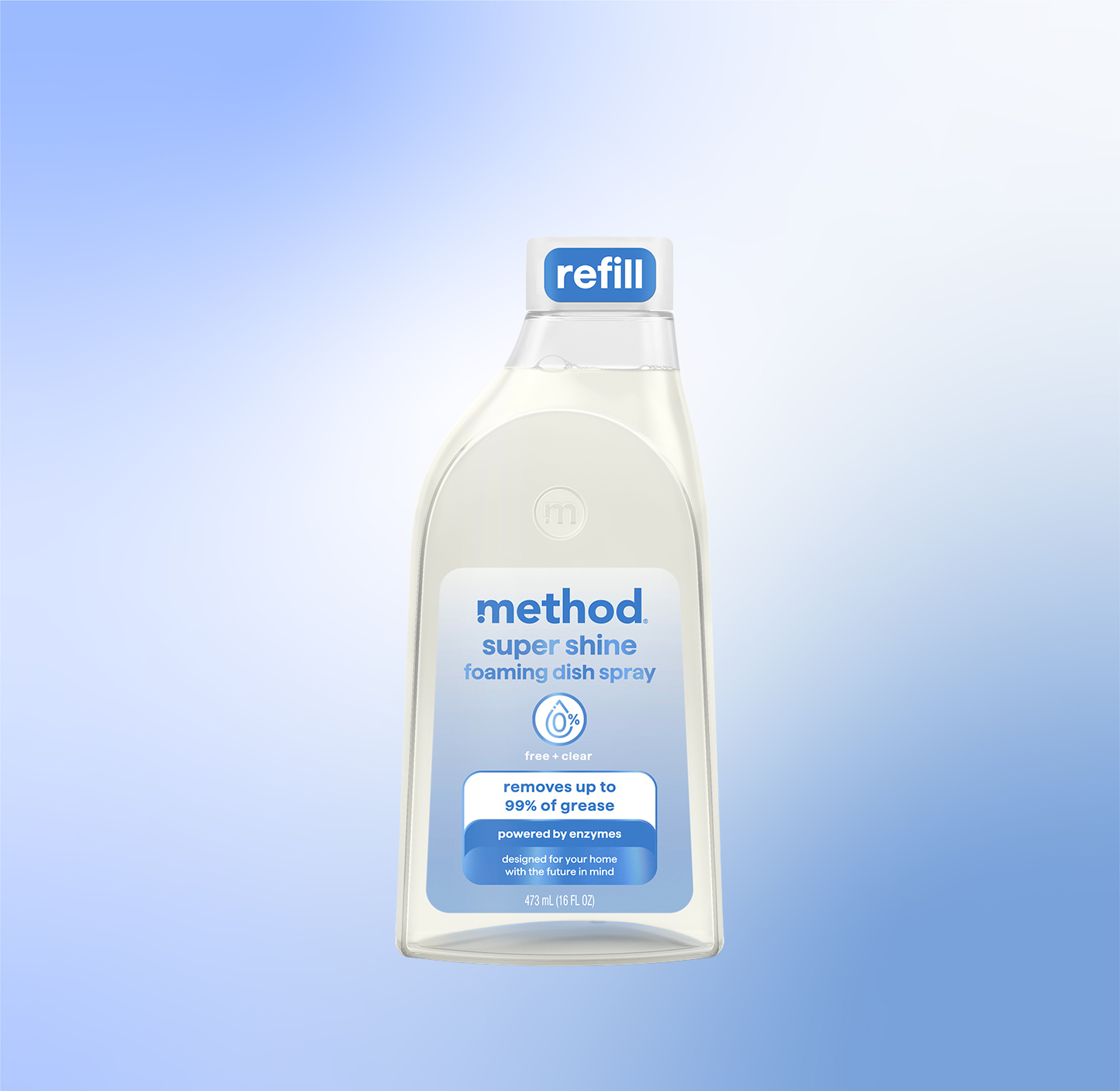 super shine foaming dish spray refill - free + clear. 16 fl oz