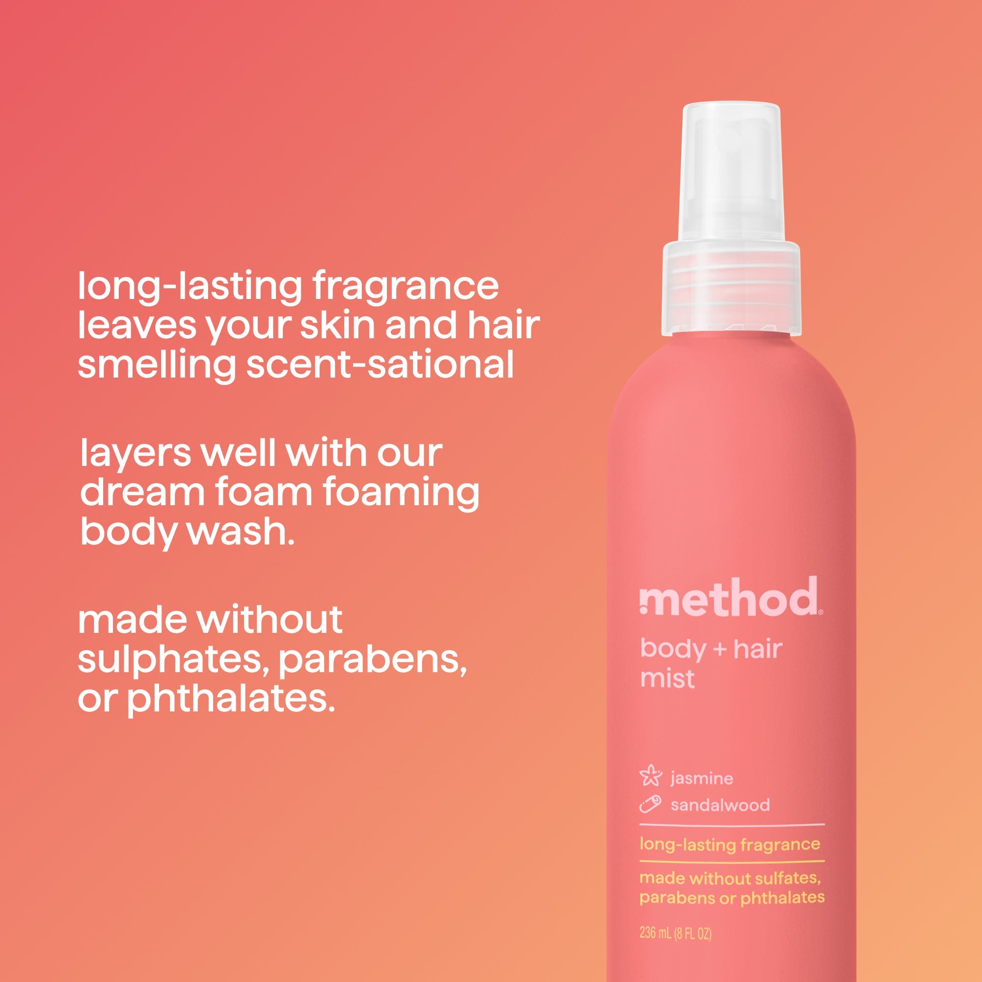 body + hair mist - jasmine + sandalwood. 8 fl oz
