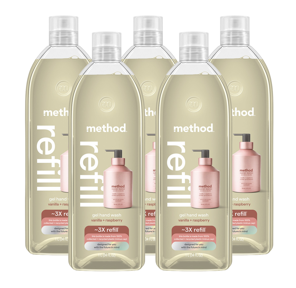 vanilla + raspberry gel hand wash refill 5-count bundle. 170 fl oz