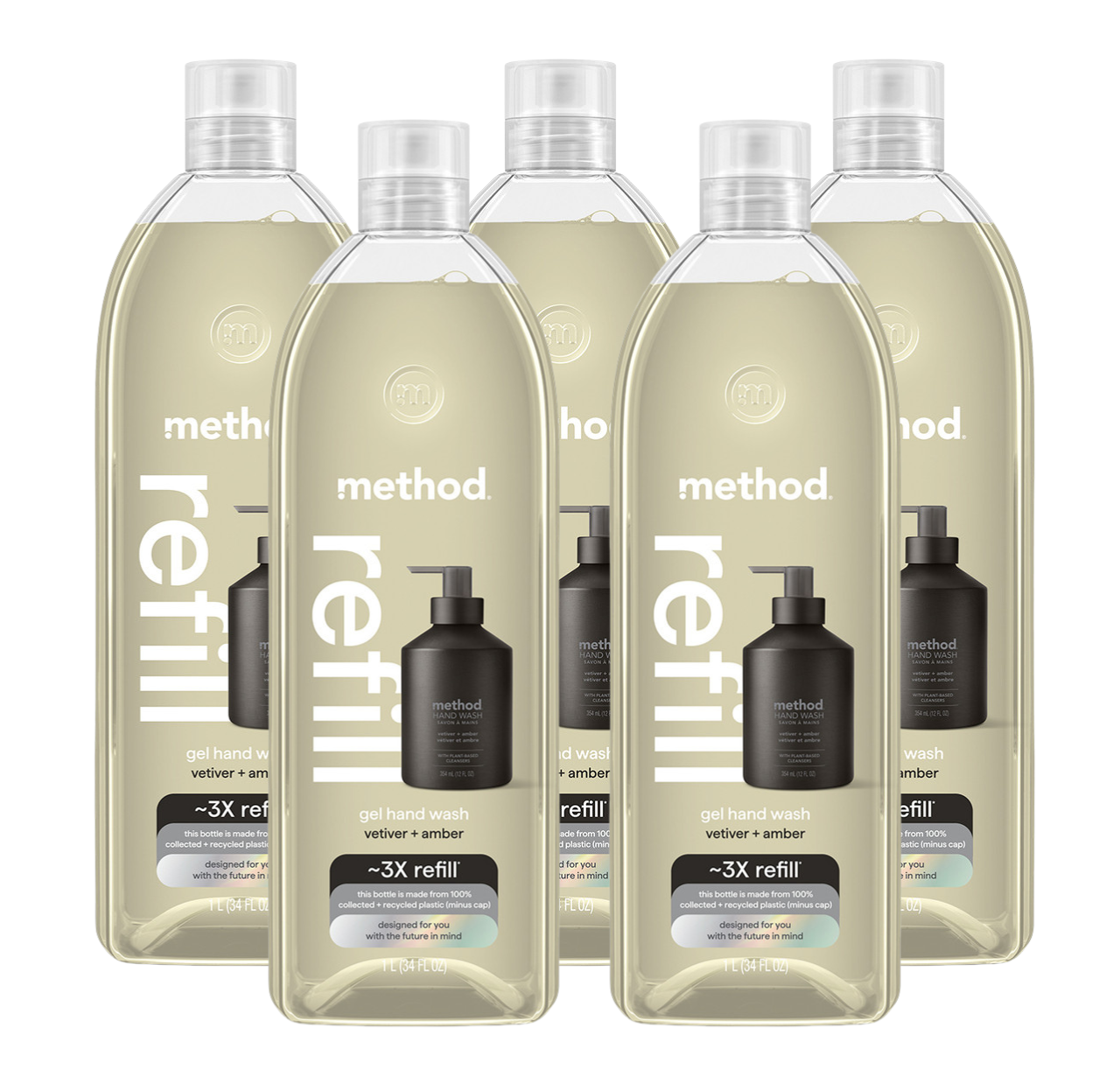 vetiver + amber gel hand wash refill 5-count bundle. 170 fl oz